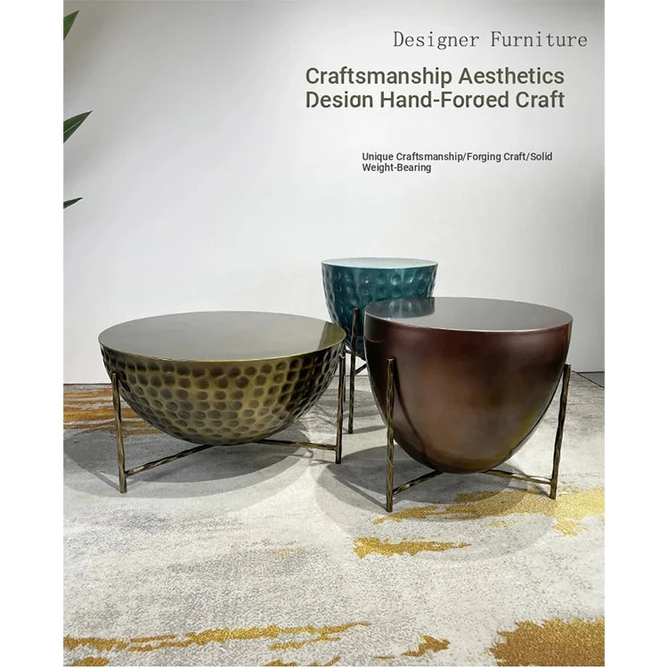 Stylish Trio of Modern Coffee Tables in Vibrant Metallic Finishes – Perfect for Any Living Space hmsf-4678
