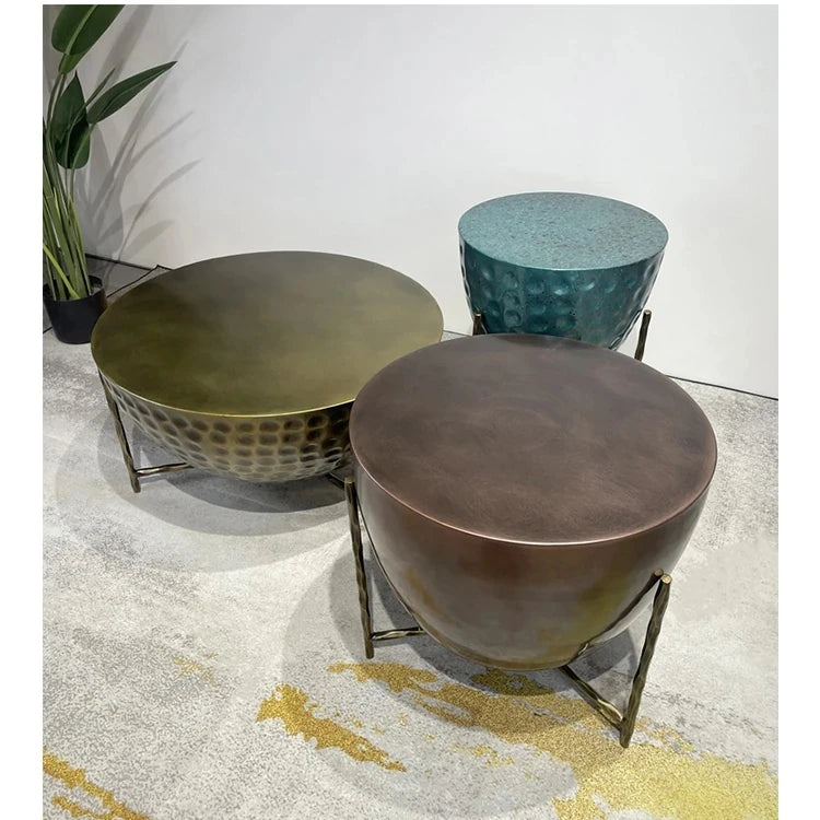 Stylish Trio of Modern Coffee Tables in Vibrant Metallic Finishes – Perfect for Any Living Space hmsf-4678