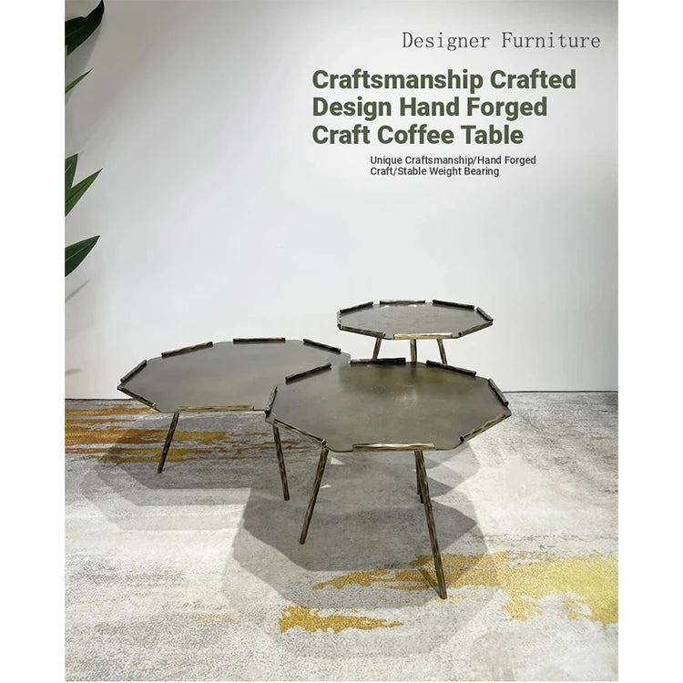 Stylish Octagonal Coffee Table Set - Modern Metal Accent Tables for Living Room Decor hmsf-4679