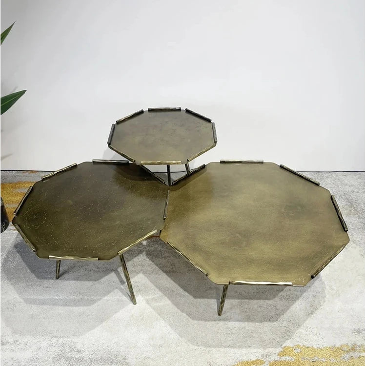 Stylish Octagonal Coffee Table Set - Modern Metal Accent Tables for Living Room Decor hmsf-4679