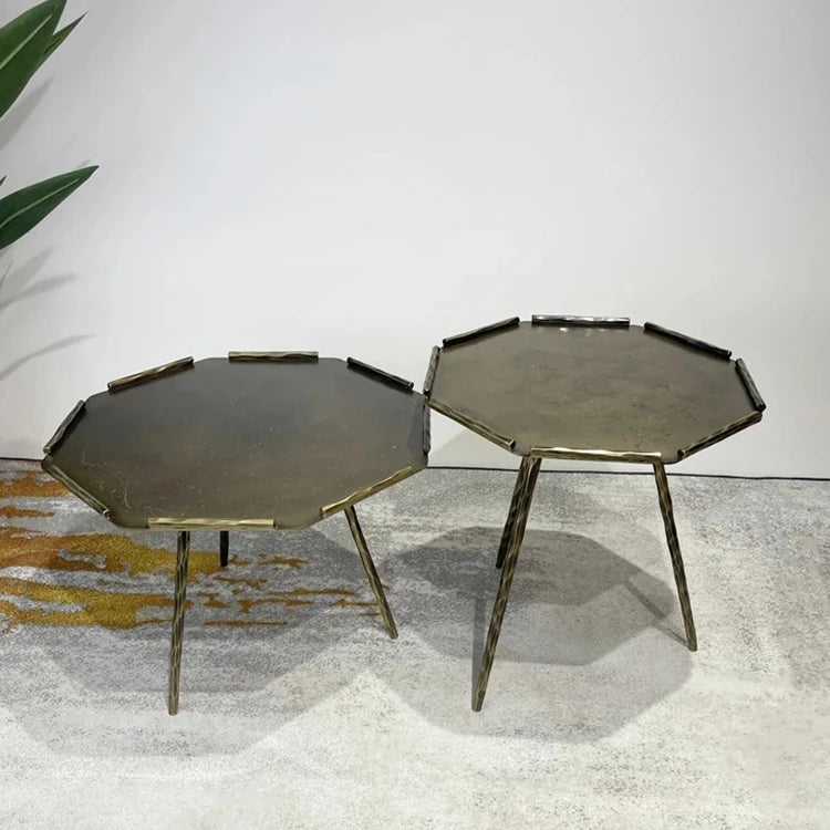 Stylish Octagonal Coffee Table Set - Modern Metal Accent Tables for Living Room Decor hmsf-4679