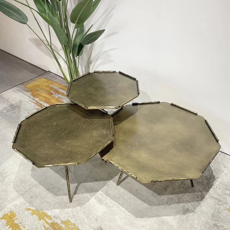 Stylish Octagonal Coffee Table Set - Modern Metal Accent Tables for Living Room Decor hmsf-4679