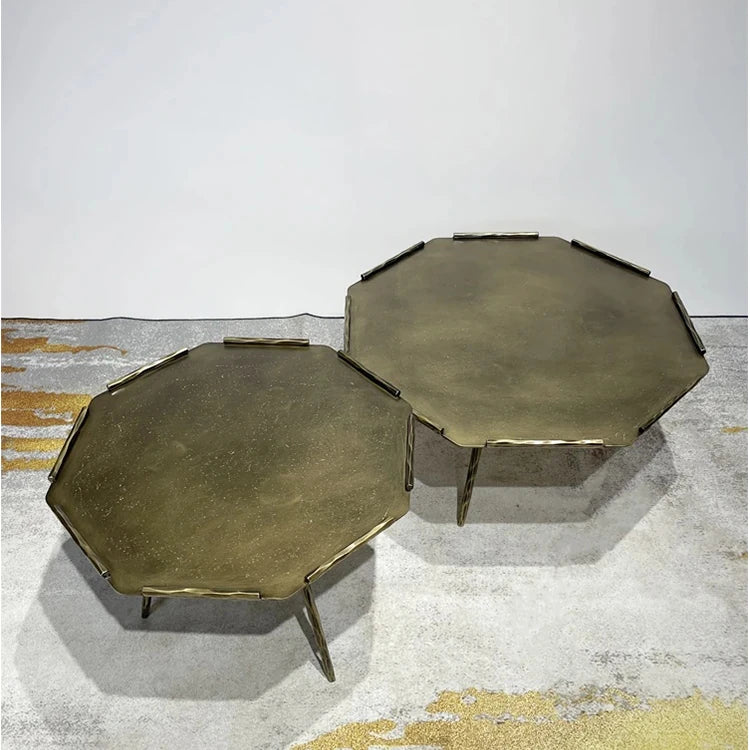 Stylish Octagonal Coffee Table Set - Modern Metal Accent Tables for Living Room Decor hmsf-4679
