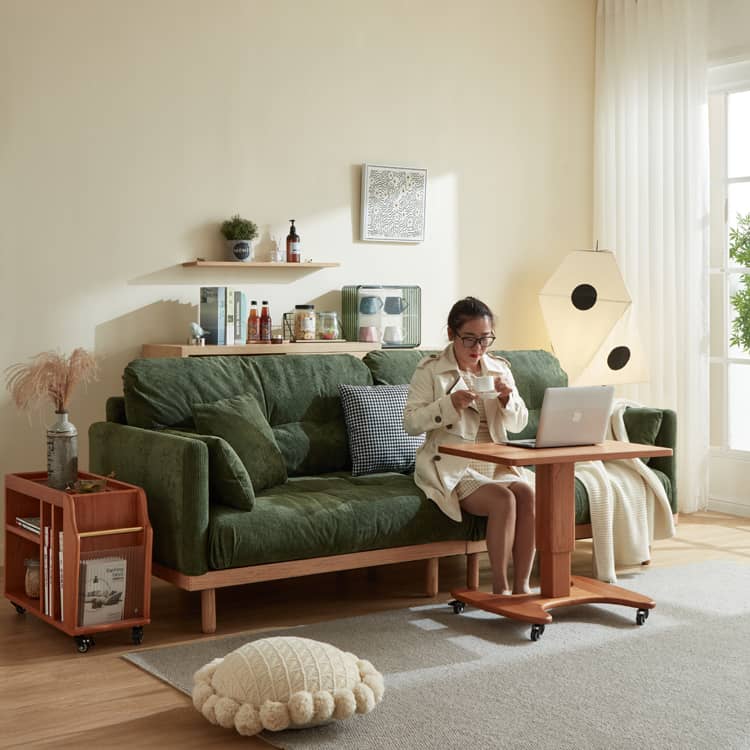 Luxury Beige Corduroy Sofa with Natural Goose Down Cushions and Oak Pine Wood Frame hmyf-1270