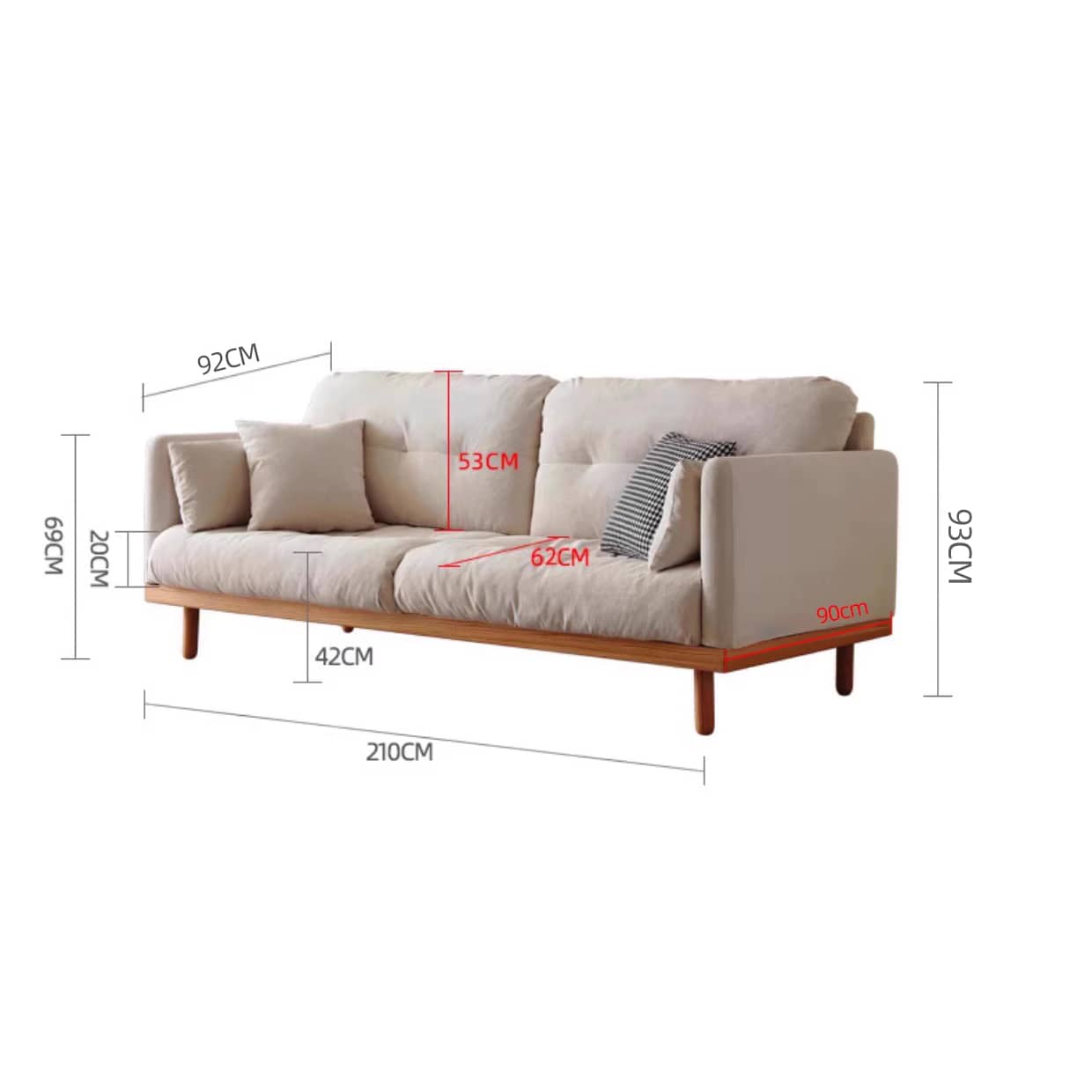 Luxury Beige Corduroy Sofa with Natural Goose Down Cushions and Oak Pine Wood Frame hmyf-1270