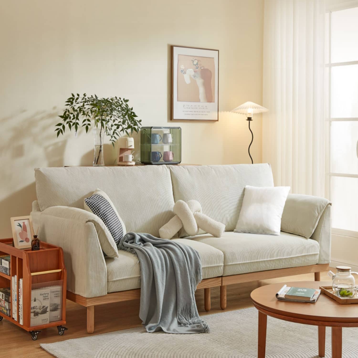 Cozy Multi-Color Sofa: Goose Down Cushions with Goose Down Filling Couch with Oak & Pine Wood Frame hmyf-1271