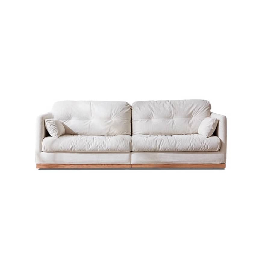 Natural Oak and Pine Wood Sofa with Beige Corduroy and Goose Down Cushions hmyf-1272