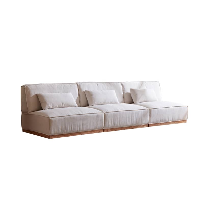 Luxurious Beige Corduroy Sofa with Natural Oak and Pine Wood Frame Filled with Goose Down hmyf-1273