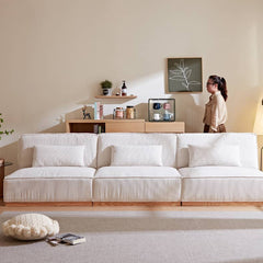 Luxurious Beige Corduroy Sofa with Natural Oak and Pine Wood Frame Filled with Goose Down hmyf-1273