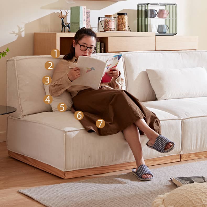 Luxurious Beige Corduroy Sofa with Natural Oak and Pine Wood Frame Filled with Goose Down hmyf-1273