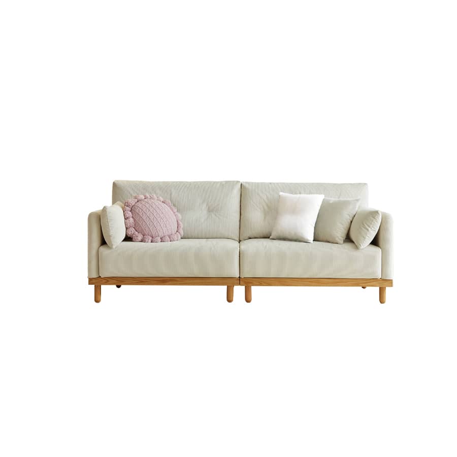 Elegant Beige Corduroy Sofa with Natural Oak and Pine Wood Frame - Luxurious Goose Down Filling hmyf-1274