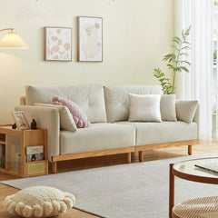 Elegant Beige Corduroy Sofa with Natural Oak and Pine Wood Frame - Luxurious Goose Down Filling hmyf-1274