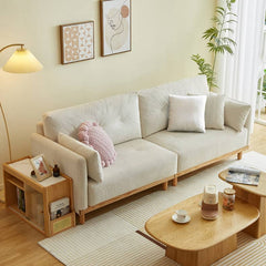 Elegant Beige Corduroy Sofa with Natural Oak and Pine Wood Frame - Luxurious Goose Down Filling hmyf-1274