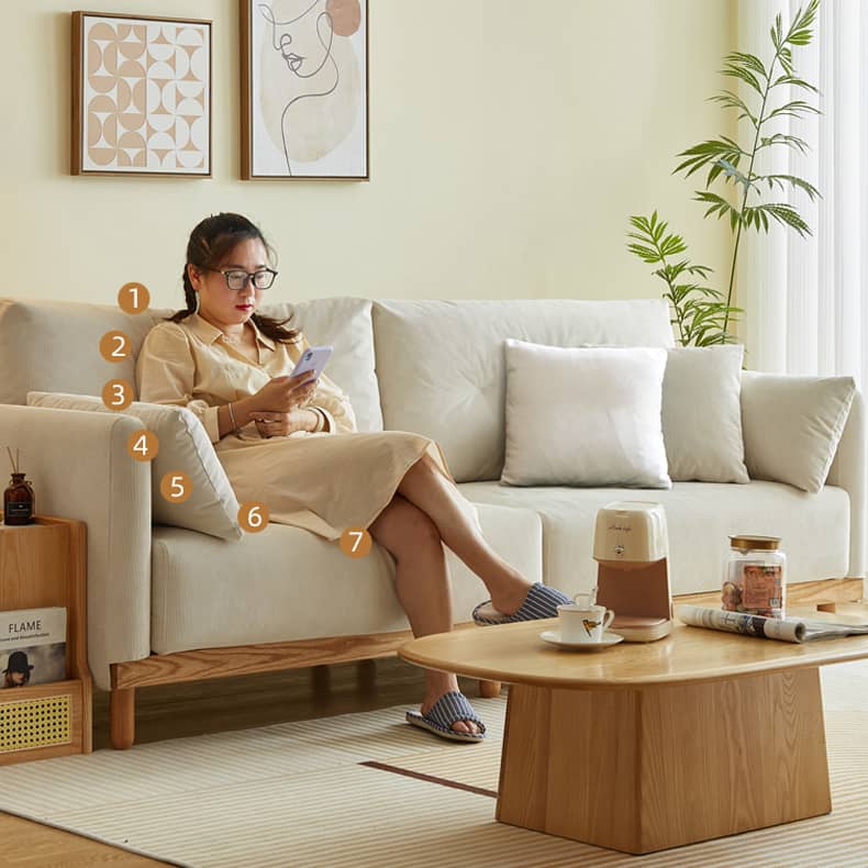 Elegant Beige Corduroy Sofa with Natural Oak and Pine Wood Frame - Luxurious Goose Down Filling hmyf-1274