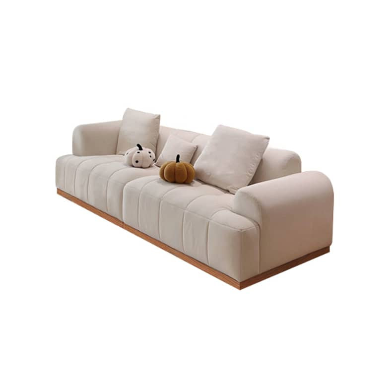 Elegant Beige Sofa with Natural Oak and Pine Wood Accents in Cotton and Faux Leather hmyf-1275