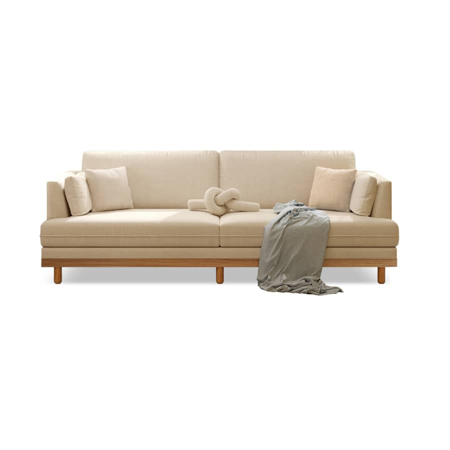 Luxurious Beige Corduroy Sofa with Natural Oak and Pine Wood Frame - Goose Down Cushions hmyf-1276