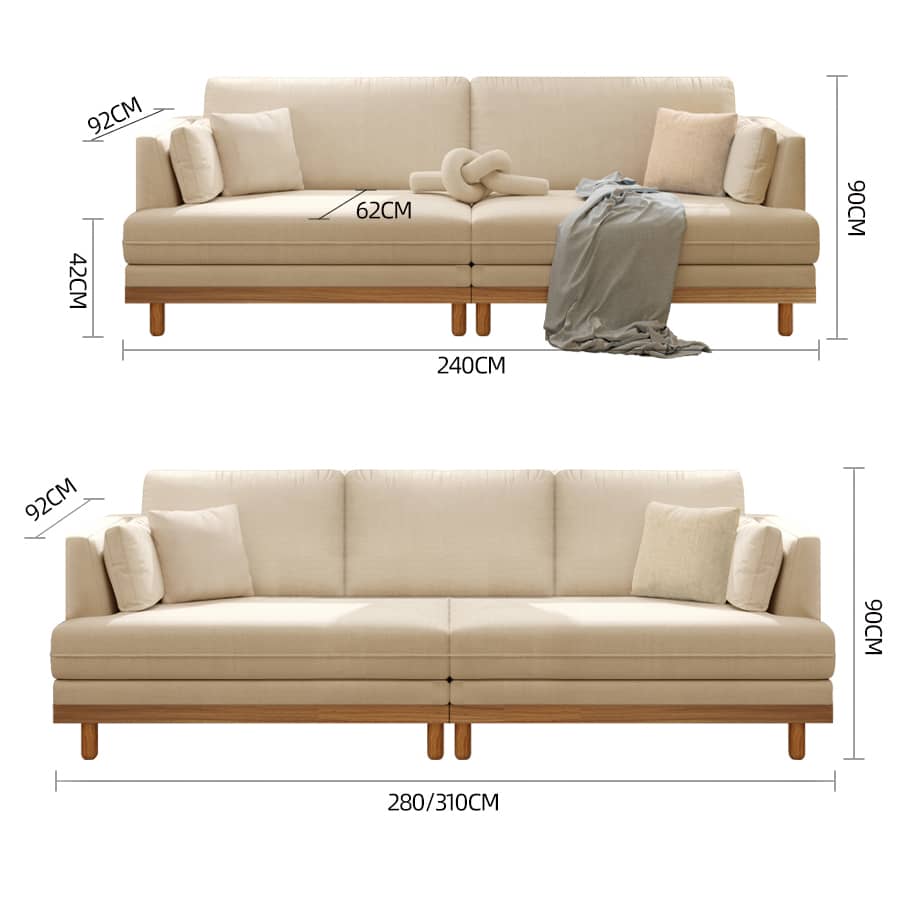 Luxurious Beige Corduroy Sofa with Natural Oak and Pine Wood Frame - Goose Down Cushions hmyf-1276