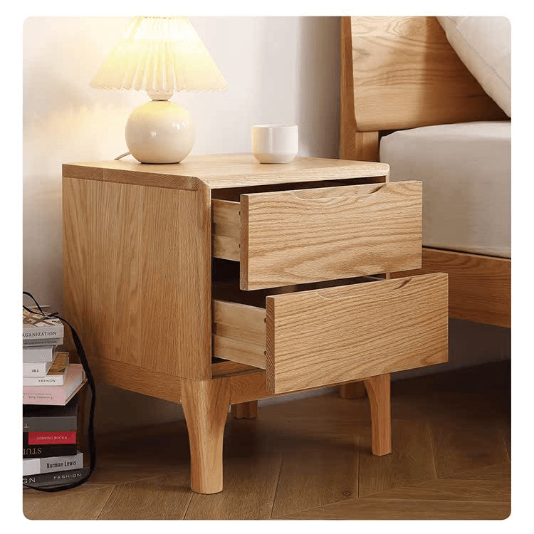 Elegant Oak Wood Nightstand - Natural Finish for Stylish Bedrooms hmzj-799