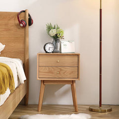 Elegant Oak Nightstand with Copper Accents in Natural Wood Finish hmzj-800