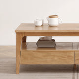 Elegant Rectangular Oak Wood Coffee Table - Tow tiers with Drawer Storage for Modern Living Rooms hmzj-801