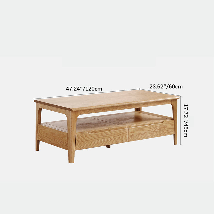 Elegant Rectangular Oak Wood Coffee Table - Tow tiers with Drawer Storage for Modern Living Rooms hmzj-801