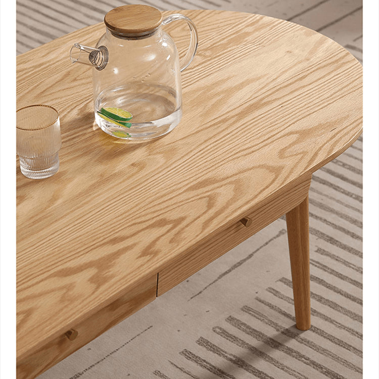 Oval Oak Wood Coffee Table with Drawer Storage - Modern Natural Wood Color for All Rooms hmzj-802