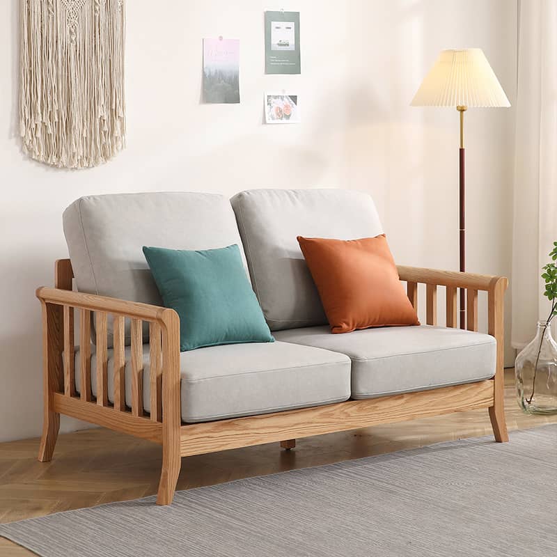 Modern Light Grey Sofa with Natural Oak Wood Frame - Leathaire & Foam Comfort hmzj-803