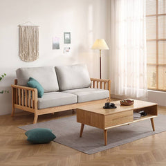 Modern Light Grey Sofa with Natural Oak Wood Frame - Leathaire & Foam Comfort hmzj-803