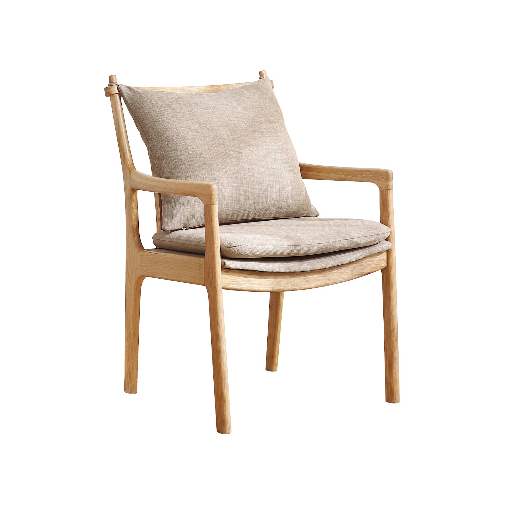 Elegant Light Brown Oak Wood Chair with Cotton & Linen Upholstery and Foam Padding hmzj-807