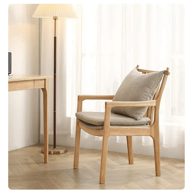 Elegant Light Brown Oak Wood Chair with Cotton & Linen Upholstery and Foam Padding hmzj-807