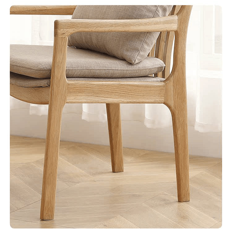 Elegant Light Brown Oak Wood Chair with Cotton & Linen Upholstery and Foam Padding hmzj-807