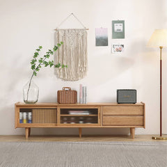 Stylish Oak Wood TV Cabinet with Glass Doors - Natural Finish hmzj-808