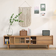 Stylish Oak Wood TV Cabinet with Glass Doors - Natural Finish hmzj-808