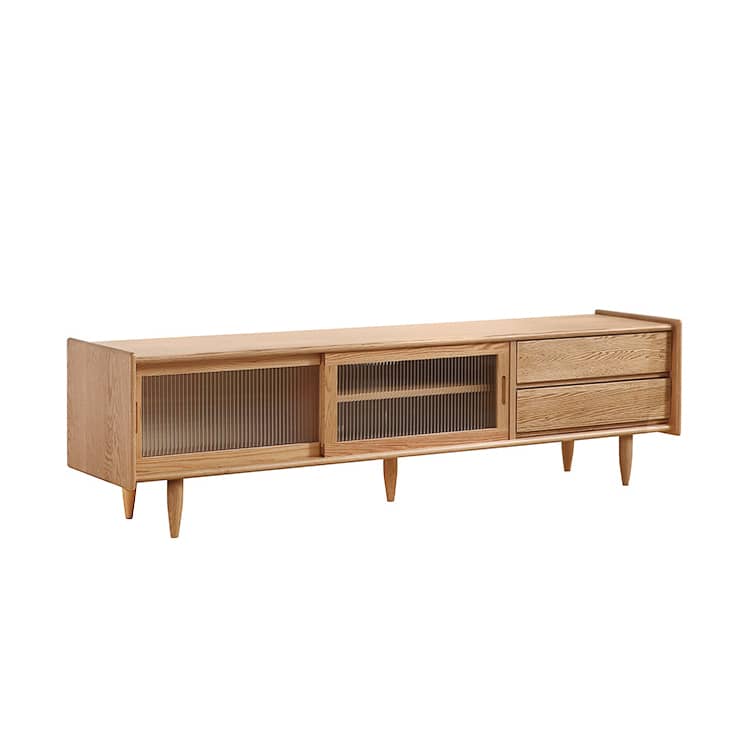 Stylish Oak Wood TV Cabinet with Glass Doors - Natural Finish hmzj-808