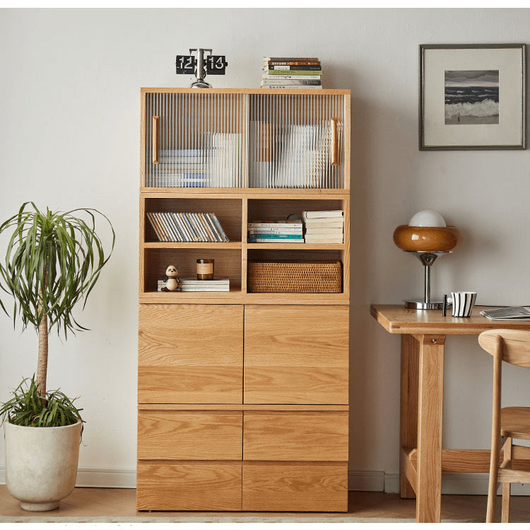 Elegant Red Oak Natural Wood Cabinets with Glass Doors - Timeless Kitchen Style hmzj-809