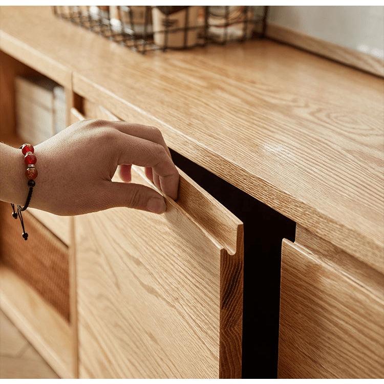 Elegant Red Oak Natural Wood Cabinets with Glass Doors - Timeless Kitchen Style hmzj-809