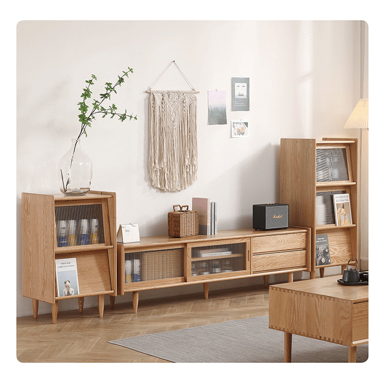 Elegant Oak Wood Glass Cabinet - Natural Finish for Timeless Style hmzj-811