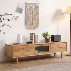 Stylish Oak TV Cabinet with Glass and Copper Accents - Modern Natural Wood Design hmzj-812