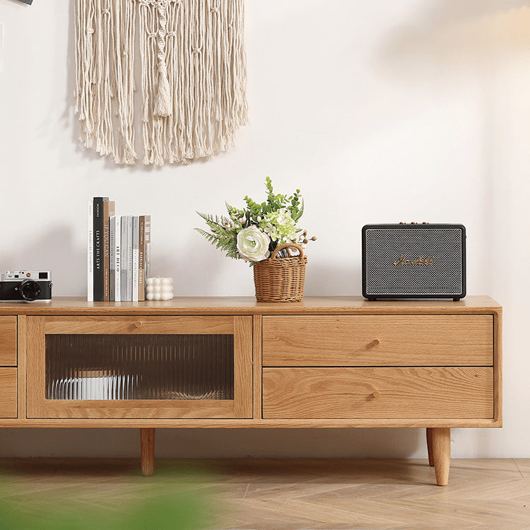 Stylish Oak TV Cabinet with Glass and Copper Accents - Modern Natural Wood Design hmzj-812