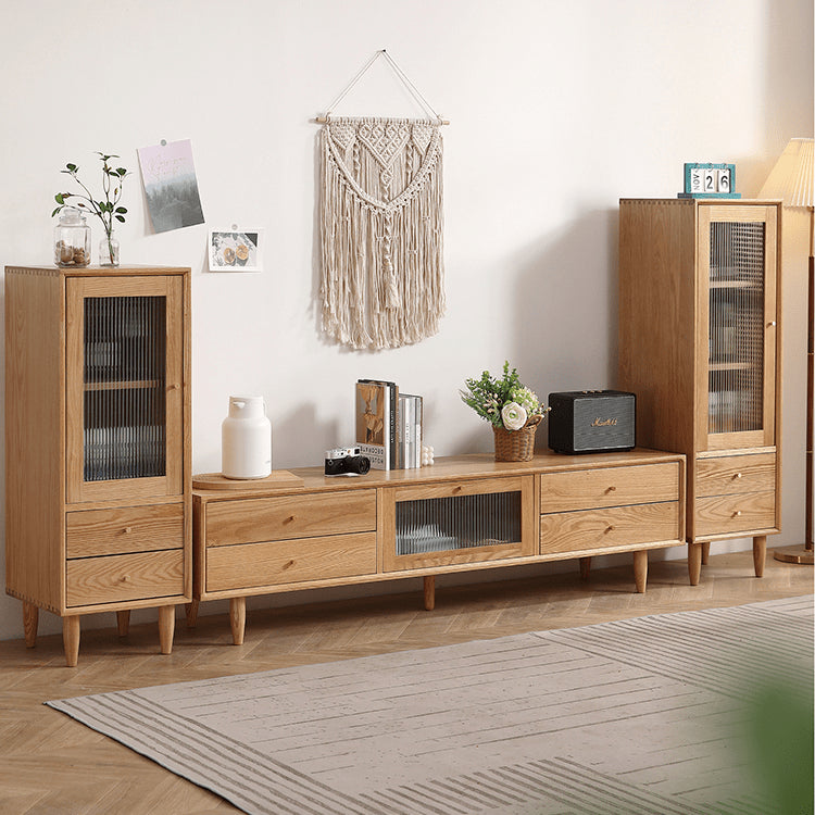 Stylish Oak TV Cabinet with Glass and Copper Accents - Modern Natural Wood Design hmzj-812