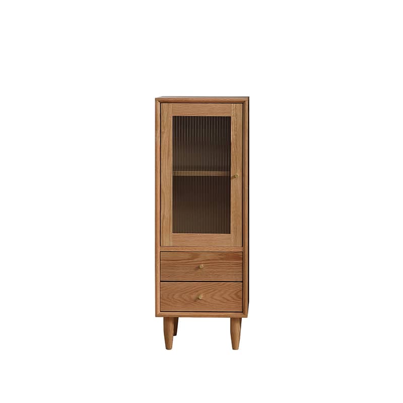 Elegant Oak Wood Cabinet with Glass Doors and Copper Metal Accents – Stylish Home Storage Solution hmzj-813