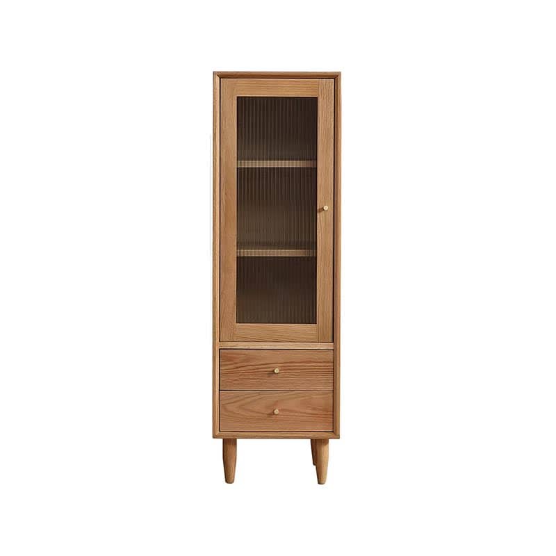 Elegant Oak Wood Cabinet with Glass Doors and Copper Metal Accents – Stylish Home Storage Solution hmzj-813