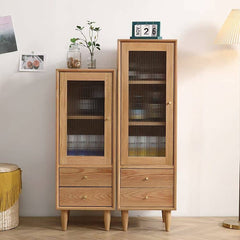 Elegant Oak Wood Cabinet with Glass Doors and Copper Metal Accents – Stylish Home Storage Solution hmzj-813