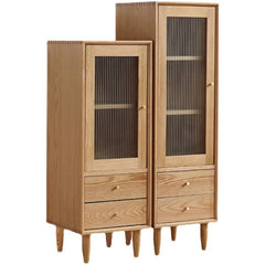 Elegant Oak Wood Cabinet with Glass Doors and Copper Metal Accents – Stylish Home Storage Solution hmzj-813