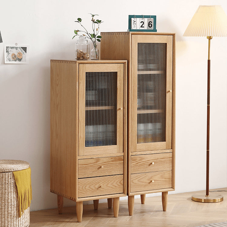 Elegant Oak Wood Cabinet with Glass Doors and Copper Metal Accents – Stylish Home Storage Solution hmzj-813