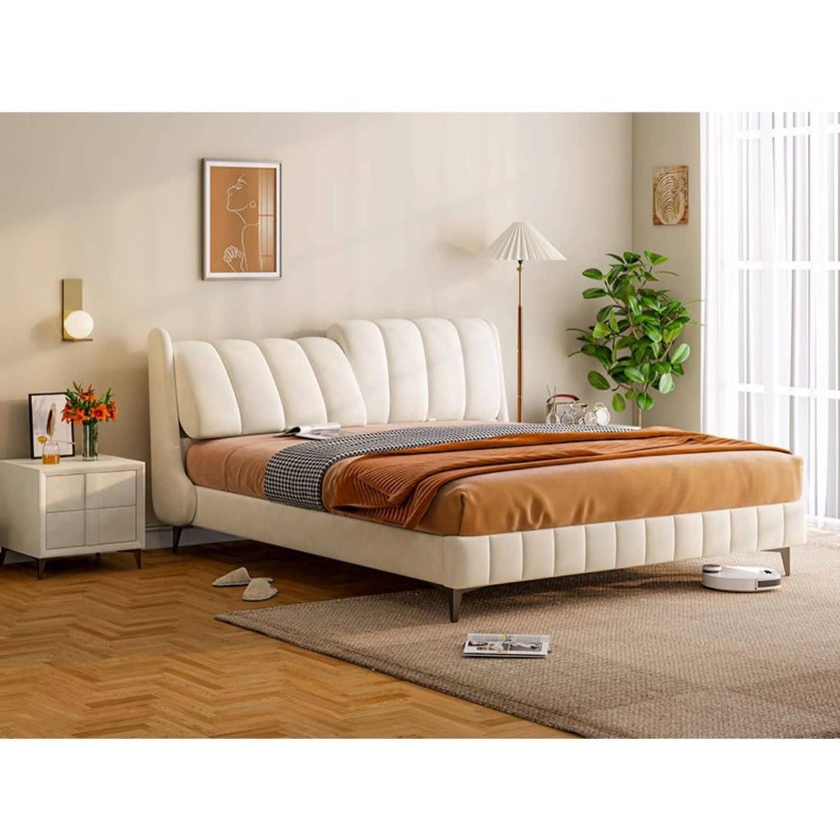 Modern Pine Wood Bed Frame with Storage & Upholstery Headboard - Functional Design for Bedroom hmzsh-1270