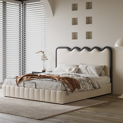 Luxurious Cal King Beige Bed with Upholstery Headboard & Storage - Durable & Functional Design for Bedroom hmzsh-1544