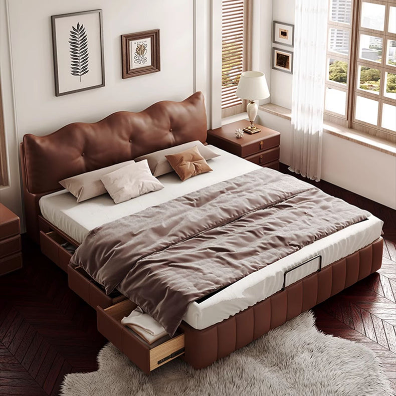 Luxurious Cal King Faux Leather Bed with Storage - Soft Upholstered Headboard for Your Bedroom hmzsh-1545