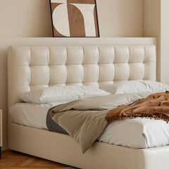 Luxurious Cal King Leather Bed in Beige with Storage with Wood Frame &Upholstery Headboard for Bedroom Functional Decor hmzsh-1546