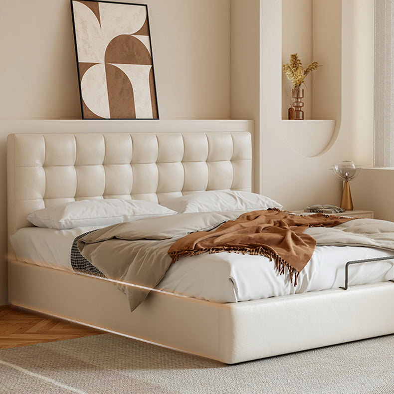 Luxurious Cal King Leather Bed in Beige with Storage with Wood Frame &Upholstery Headboard for Bedroom Functional Decor hmzsh-1546